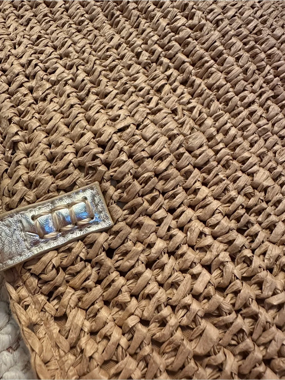 Woven Straw Tote Bag with Metallic Gold Handles - Natural - Picture 2 of 8